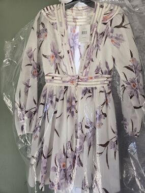 Zimmermann Ivory and Lilac Floral Pleated Blouse